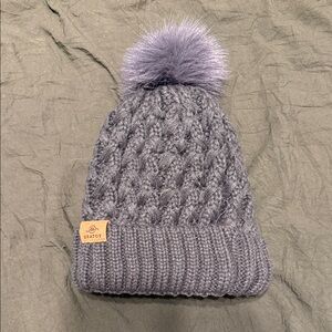 Women's Gray Knit Beanie with Pom-Pom